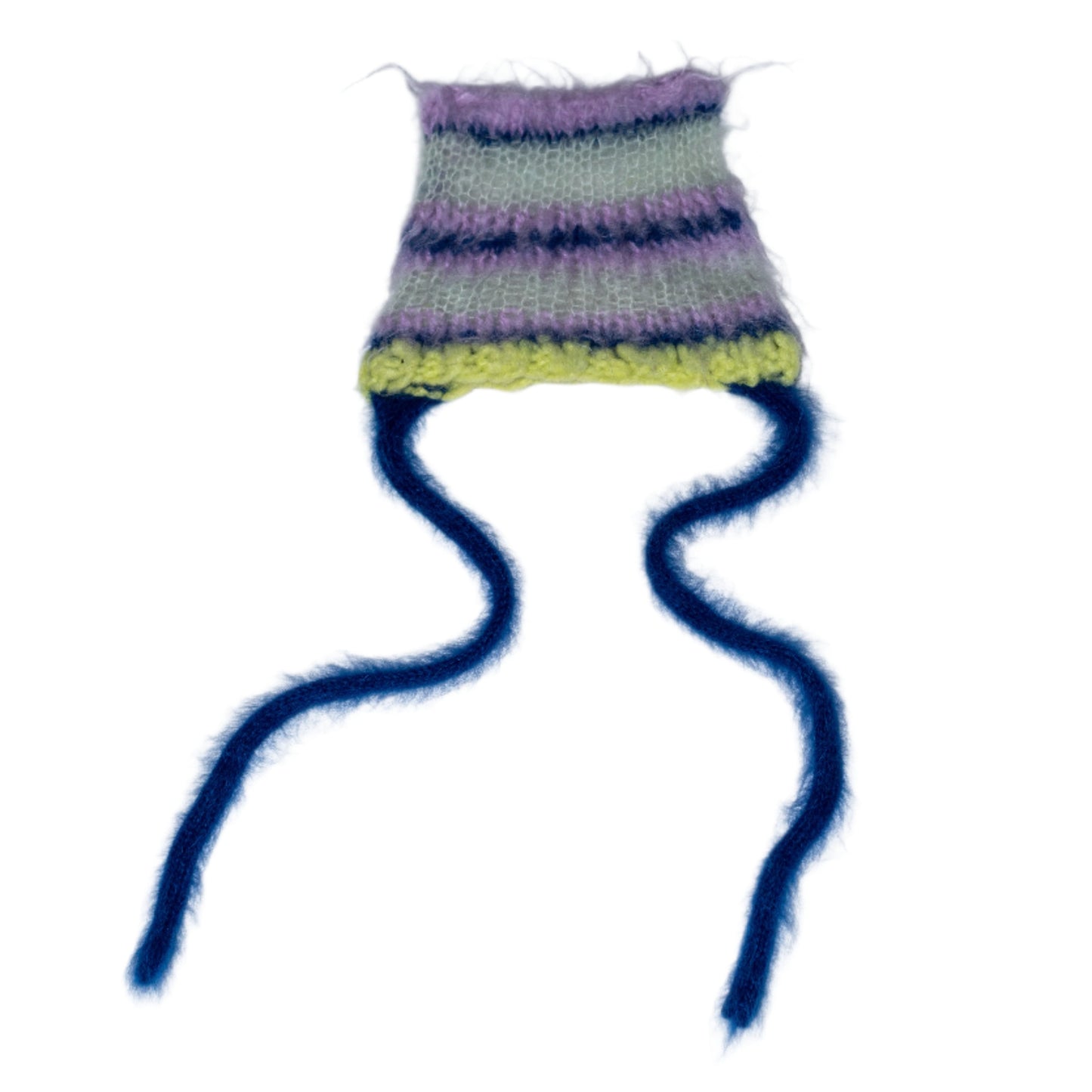 Verconiik Soft Striped Mohair Knit Cap with Tassels