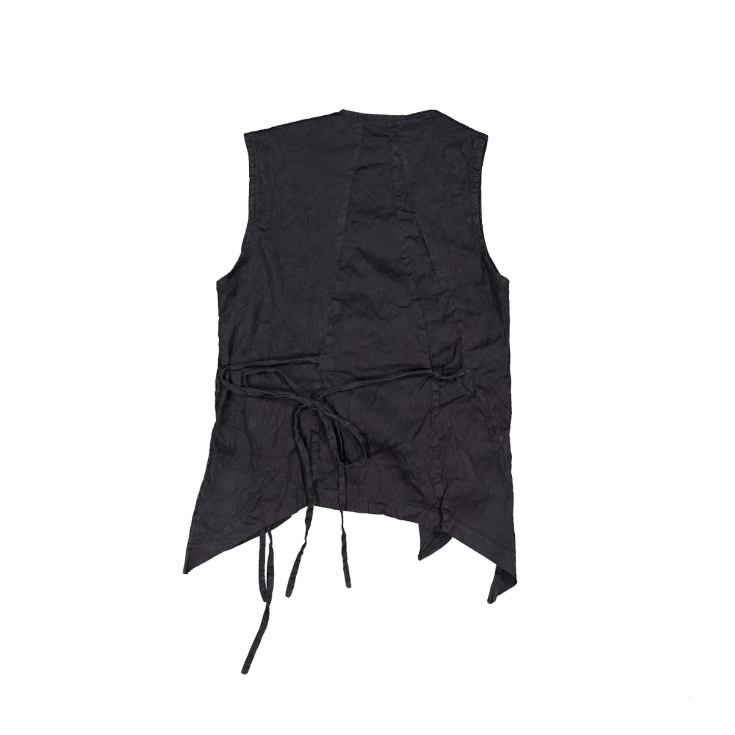 Bledno Tuman Sleeveless Wrap Top With Asymmetrical Drape and Tie Detailing