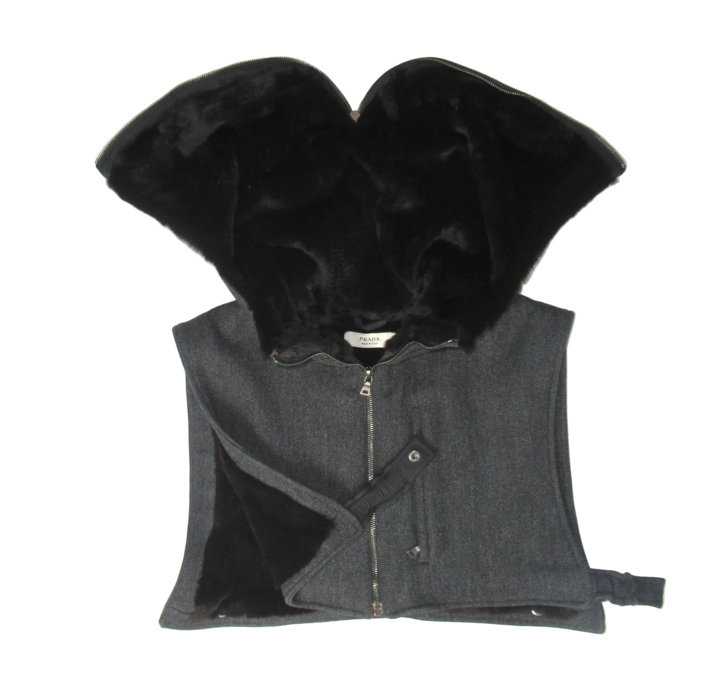 Prada Shearling Hood Cropped Wool Vest (FW2001) - Miuccia Prada Era