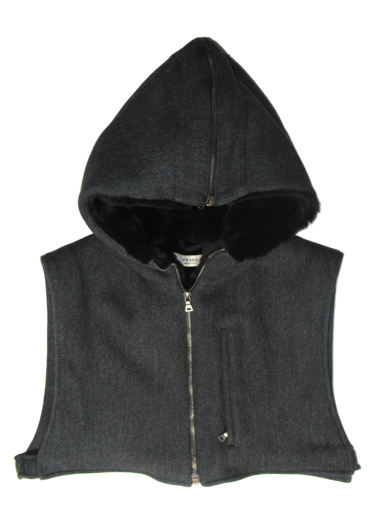 Prada Shearling Hood Cropped Wool Vest (FW2001) - Miuccia Prada Era