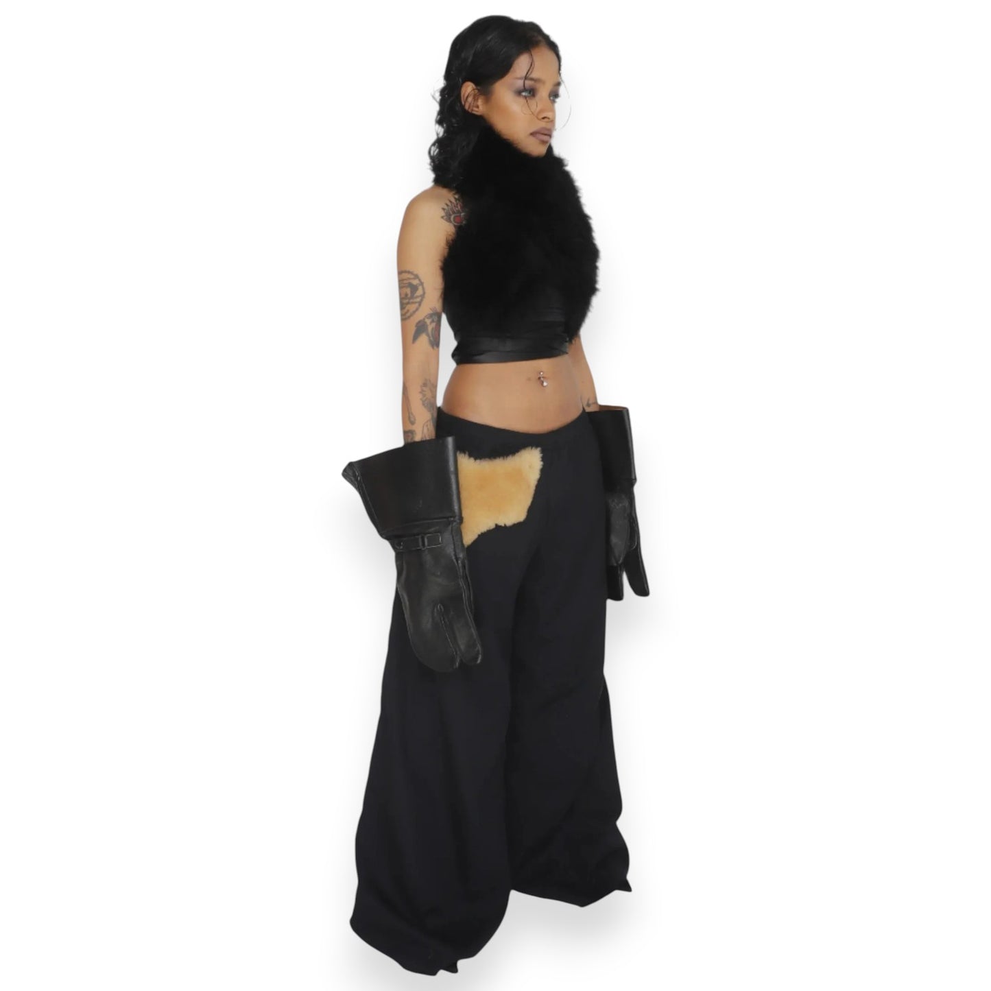Charlize Therrien Low Rise Pants With Detachable Fur
