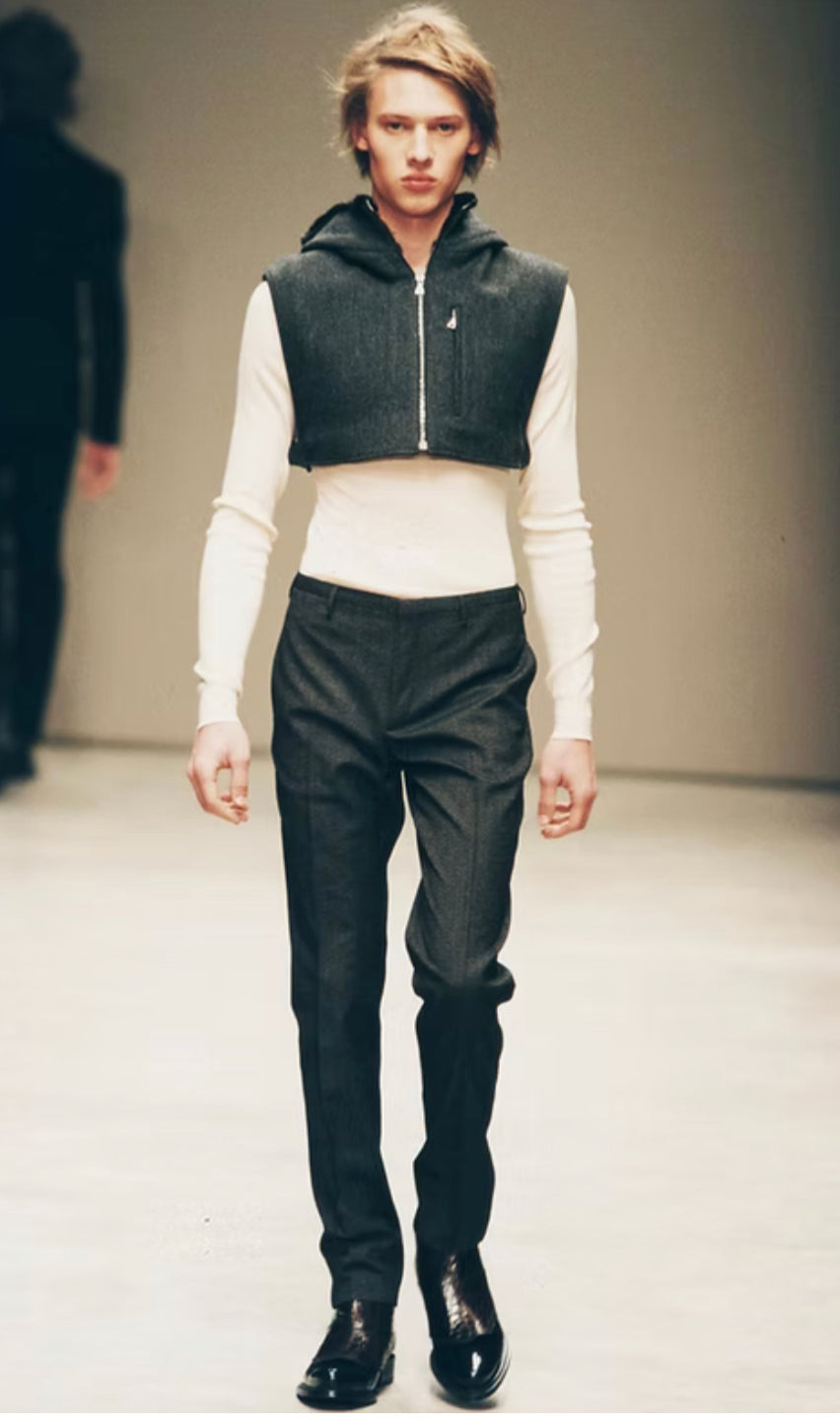 Prada Shearling Hood Cropped Wool Vest (FW2001) - Miuccia Prada Era