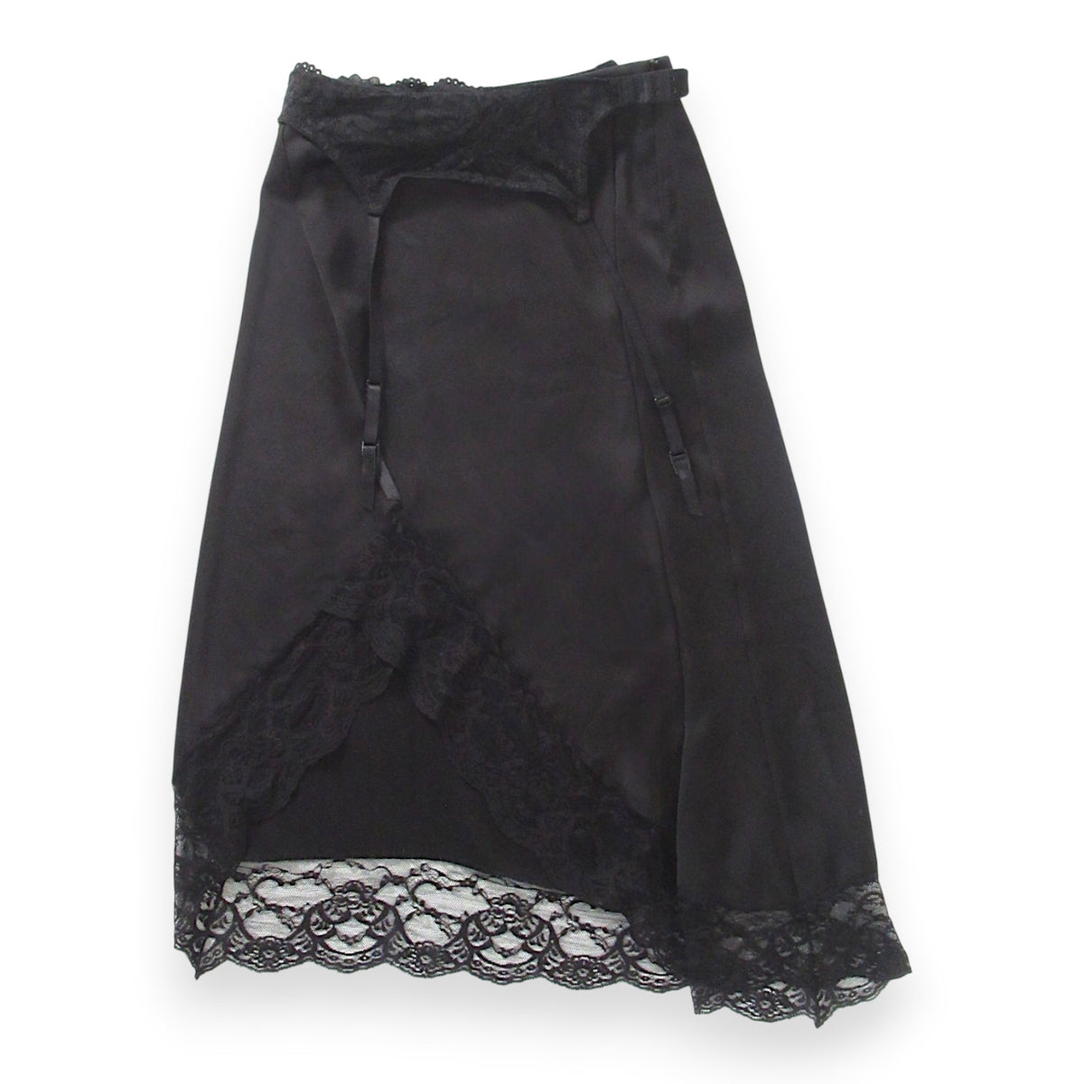 Someone's Old Trash Black Satin Midi Garter Skirt