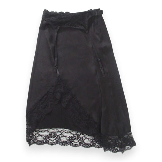 Someone's Old Trash Black Satin Midi Garter Skirt