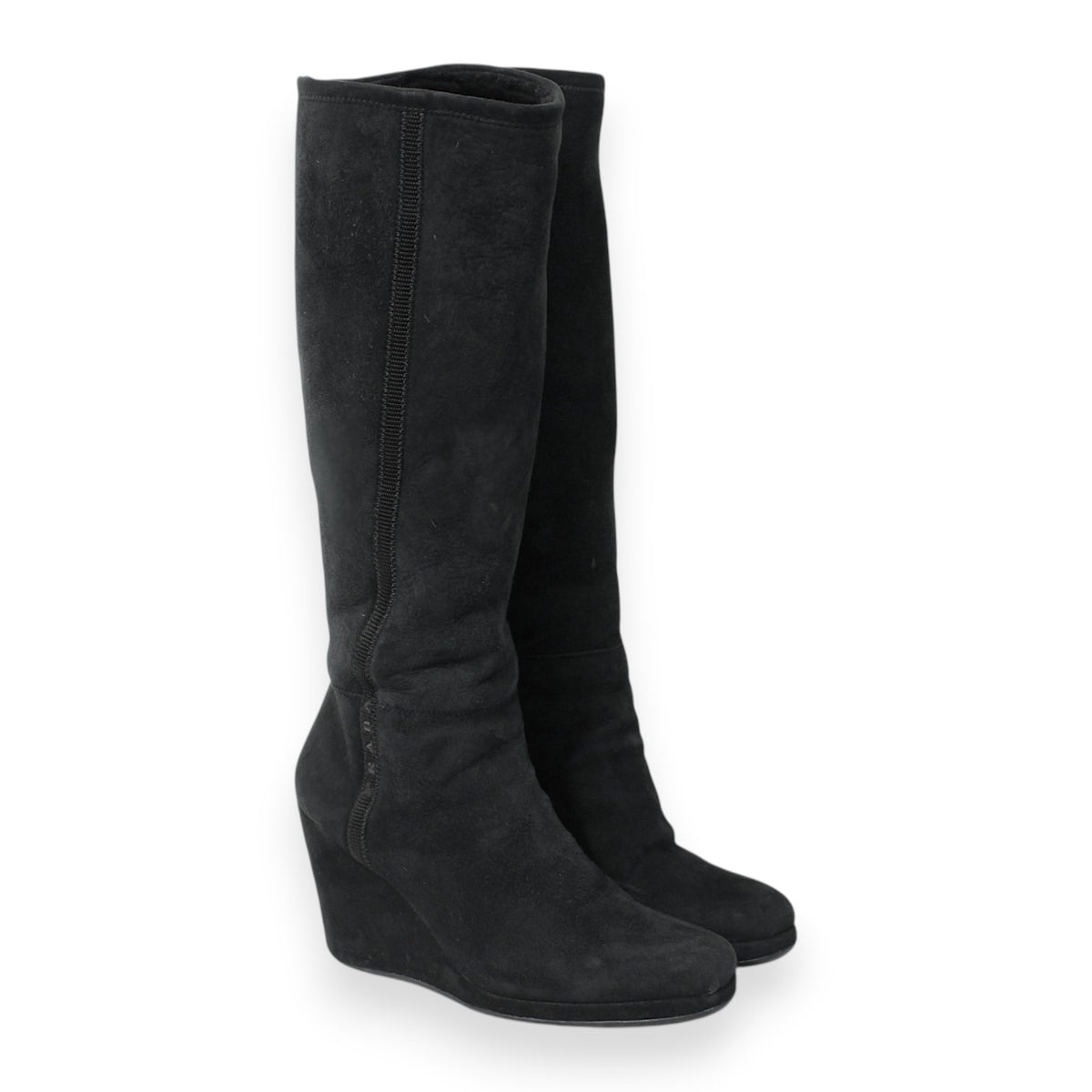 Prada Sherling Lined Wedge Boots