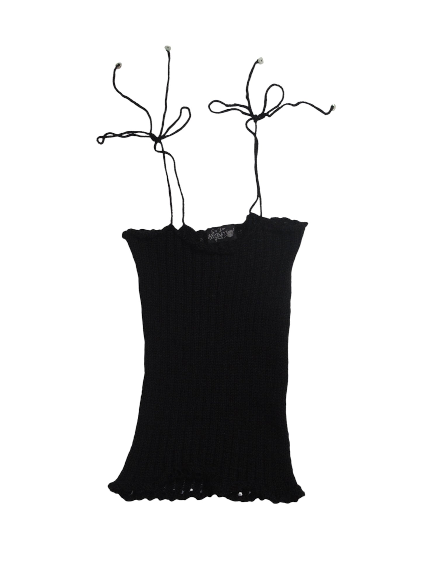 ILuv2Knit Drop Stitch Tank Top With Heart Button Ties